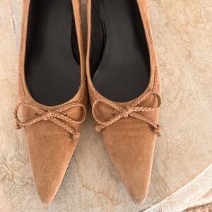 Stuart Weitzman Brown Suede Flats with Bow Detail